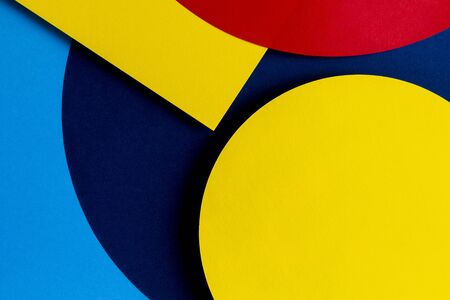 Abstract colored paper texture background. Minimal geometric shapes and lines in light blue, navy,...
