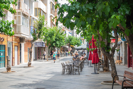 Benidorm, Spain, 14 June, 2020: Popular shopping street in Benidorm old town. Popular spanish resort after Coronavirus pandemic lockdown in Spainのeditorial素材