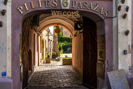 Vilnius, Lithuania - Septermber 4, 2020: Vilnius old town, Pilies street in Vilnus. Lithuaniaのeditorial素材