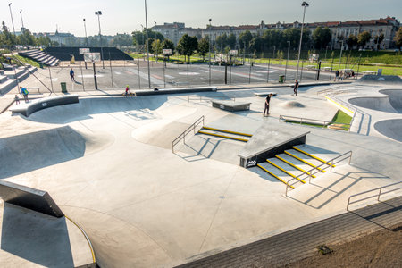 Vilnius, Lithuania- September 16, 2020. New modern White Brigde Sports Ground near Neris river n Vilnius center, Lithuaniaのeditorial素材
