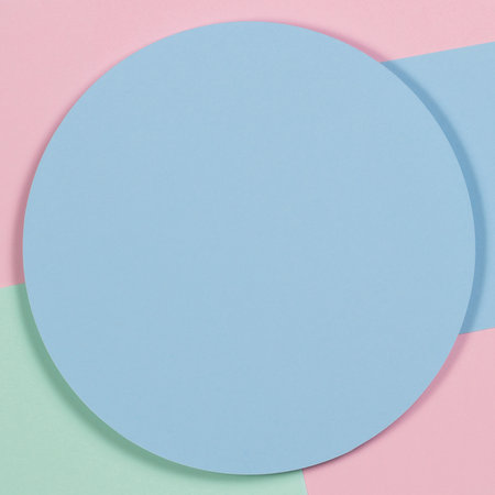 Abstract geometric texture background of soft green, pastel pink, light blue color paper. Top view, flat layの写真素材