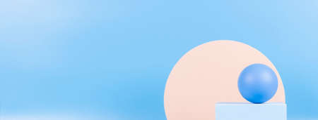 Abstract geometric pastel color forms presentation podium on light blue background