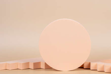 Abstract background trendy composition with geometric shapes forms. Exhibition podium, platform for...