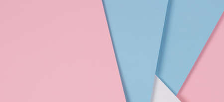 Abstract geometric pastel color paper texture background with light blue, pink and white colorsの写真素材