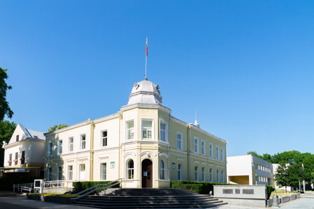 Druskininkai, Lithuania - June 19, 2021: Druskininkai Municipalitys administration building in the center of Druskininkai, Lithuaniaのeditorial素材