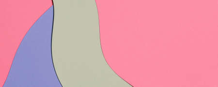 Abstract colored paper texture banner background. Minimal geometric shapes and lines in light blue, pastel pink, green colorsの写真素材