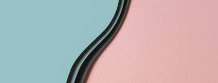 Abstract color papers geometry flat lay composition banner background with pastel pink and light gray tonesの写真素材