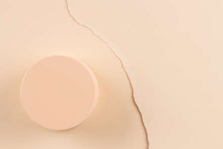 Abstract trendy composition with empty round podium platform for product presentation and curve...
