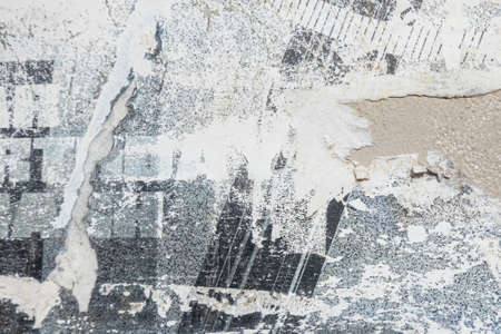 Old white grunge ripped torn collage posters creased crumpled paper placard texture background with...