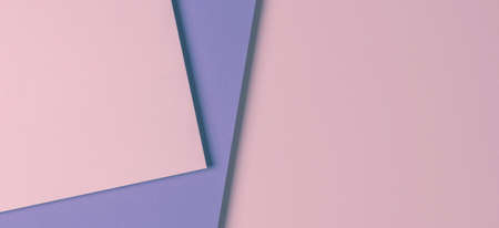 Abstract colored paper geometry composition banner background in pastel pink and purple very peri color. Top viewの写真素材