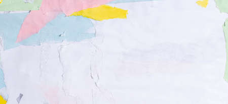 Old white grunge ripped torn collage posters creased crumpled paper placard texture background with copy space for text or imageの写真素材