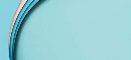 Abstract color papers geometry flat lay composition background with blue, pink color lines and...