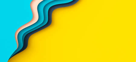 Abstract color papers geometry flat lay composition with blue, pink color lines and shapes on yellow...