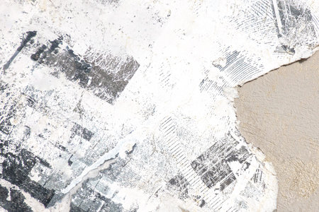 Old white grunge ripped torn collage posters creased crumpled paper placard texture background with...