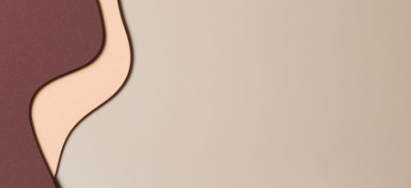 Beige colored paper texture background. Minimal paper cut style composition with layers of geometric shapes and lines in shades of brown colors. Top viewの写真素材