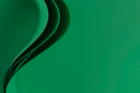 Abstract monochrome paper geometry composition background. Curved lines and shapes on green backgroundの写真素材