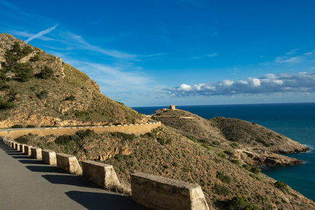Scenic panorama of the coast from Sierra Helada Natural Park. Benidorm - popular spanish resort in province of Alicante, Valencia, on the Mediterranean coast of Spainの写真素材