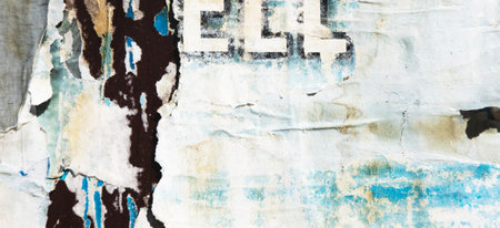 Old grunge torn collage urban street posters creased crumpled paper placard texture background....