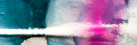 Old grunge torn collage posters creased crumpled paper placard texture background. Ripped faded paper backdrop surface placard with graffiti paintingの写真素材