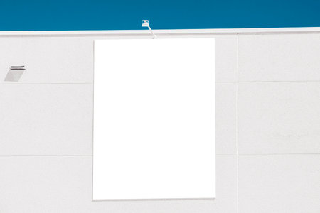 Blank white big vertical mockup advertising sign on store, shop, shopping mall building. Empty banner mock up template outdoorsの写真素材