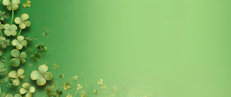 Abstract St. Patricks Day banner background. Clover leaves on light green background. AI generativeの素材