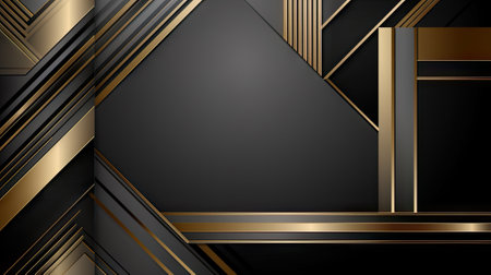 Abstract background with geometric lines in black, gray, gold colors. Shaped lines geometrion with copy space for text. Elegant geometric background. AI generativeの素材