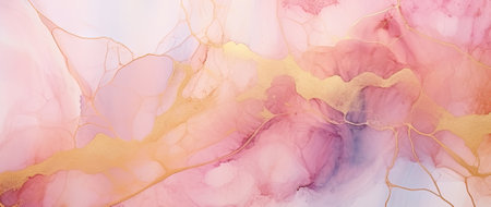 Marble ink abstract art banner background. Luxury abstract fluid art painting in alcohol ink technique, mixture of blue, pink and gold paints. AI generativeの素材