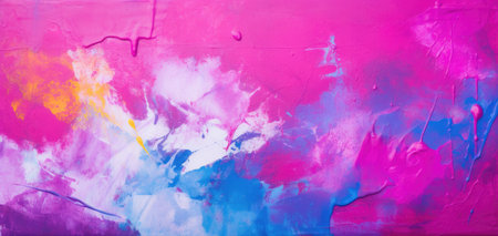Urban graffiti background. Colorful street art graffiti background. Pink, magenta, blue, yellow colors. Abstract wall surface with colorful drips, flows, streaks of paint and paint spraysの写真素材
