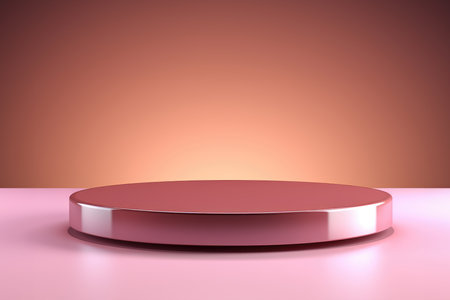 Empty round cylinder pink platform podium for product or cosmetics presentation on pink background. Minimal composition background. Front viewの素材