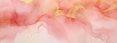 Marble ink abstract art background. Luxury abstract fluid art painting in alcohol ink technique, mixture of blue, pink and gold paints. AI generativeの素材