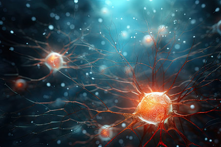 Abstract medical background. Neurons brain cells. Network of neurons in human brainの素材