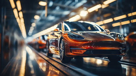 Modern automobile production line. Car are on assembly line. Factory for production of cars. Modern automotive industryの素材