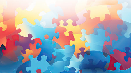 Stylized puzzle pieces of various irregular shapes. Abstract background with creative diverse puzzle pieces, mosaic, details, tiles, partsの素材