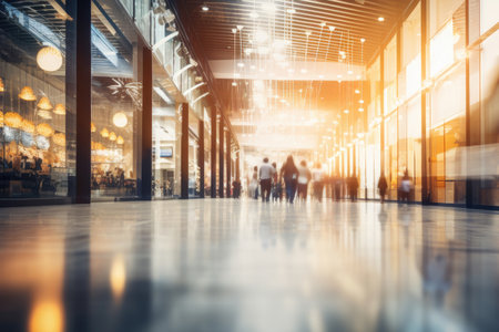 Abstract blur shopping mall with stories and walking peoples. Abstract blurred defocused image backgroundの素材