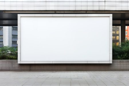 Blank white horizontal billboard in the street. Mockup advertising board, digital display, showcase with urban backgroundの素材