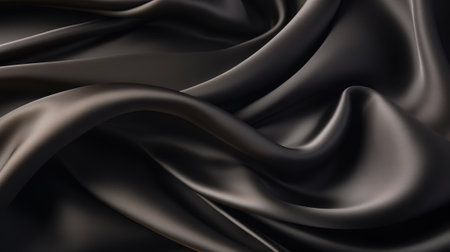 Beautiful background luxury cloth with drapery and wavy folds of black silk satin material texture. Abstract monochrome dark luxurious fabric backgroundの素材
