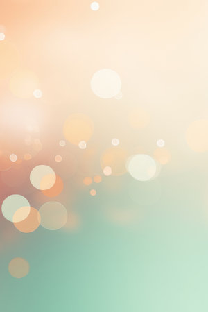 Abstract blur bokeh background. Blurred mint green, peach orange and white silver colors bokeh backgroundの素材