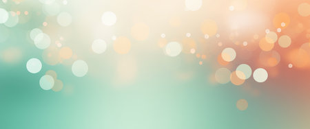 Abstract blur bokeh background. Blurred mint green, peach orange and white silver colors bokeh backgroundの素材