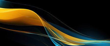 Abstract background with smooth waves in blue and yellow tones. Waved shaped lines transparent shade background. Elegant geometric banner backgroundの素材