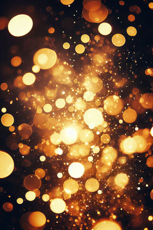 Abstract blur bokeh background. Yellow gold colors bokeh on black backgroundの素材