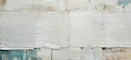 Old urban street billboard with white peeling posters and stickersの素材
