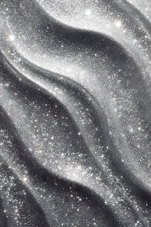 Abstract sparkling silver glitter background with curved lines, shapesの素材