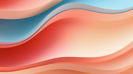 Abstract geometric background with flowing lines and waves. Modern pale pink, peach and light blue wavy lines backgroundの素材