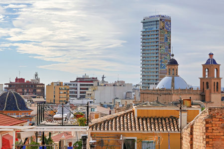 Panoramic view of Alicante city old town, Costa Blanca, Spain