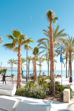 Albir, Spain - March 13, 2026: View to beautiful Albir town boulevard promenade. Albir is small resort city between Altea and Benidorm, Alicante province, Spainのeditorial素材