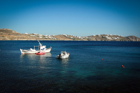 Mykonos Greek Island - Greece. Fishing Boatsの写真素材