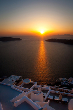 Gorgeous sunset from Santorini, Greek Islands, Aegean Seaの写真素材