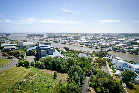 Overlooking the Whanganui River and City New Zealand. Photo taken from Durie Hill.の写真素材