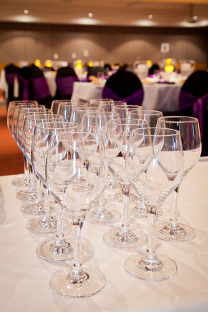Wine Glasses set out at a Wedding Functionの写真素材