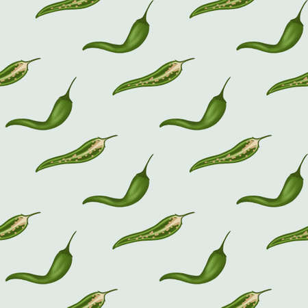 seamless pattern of green chilli peppers whole and cutの写真素材